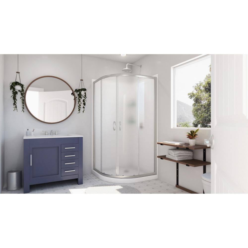 DreamLine Prime 36 in. x 76-34 in. Semi-Frameless Corner Sliding Shower Enclosure in Brushed Nickel with Base and Backwall DL-6153-04FR