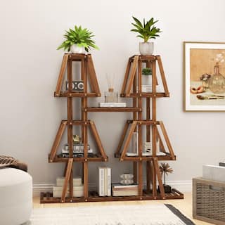 ANGELES HOME 45 in. 5-Tier Outdoor Wood Plant Stand with 10-Potted for Multiple Plants 398CKGT92GD