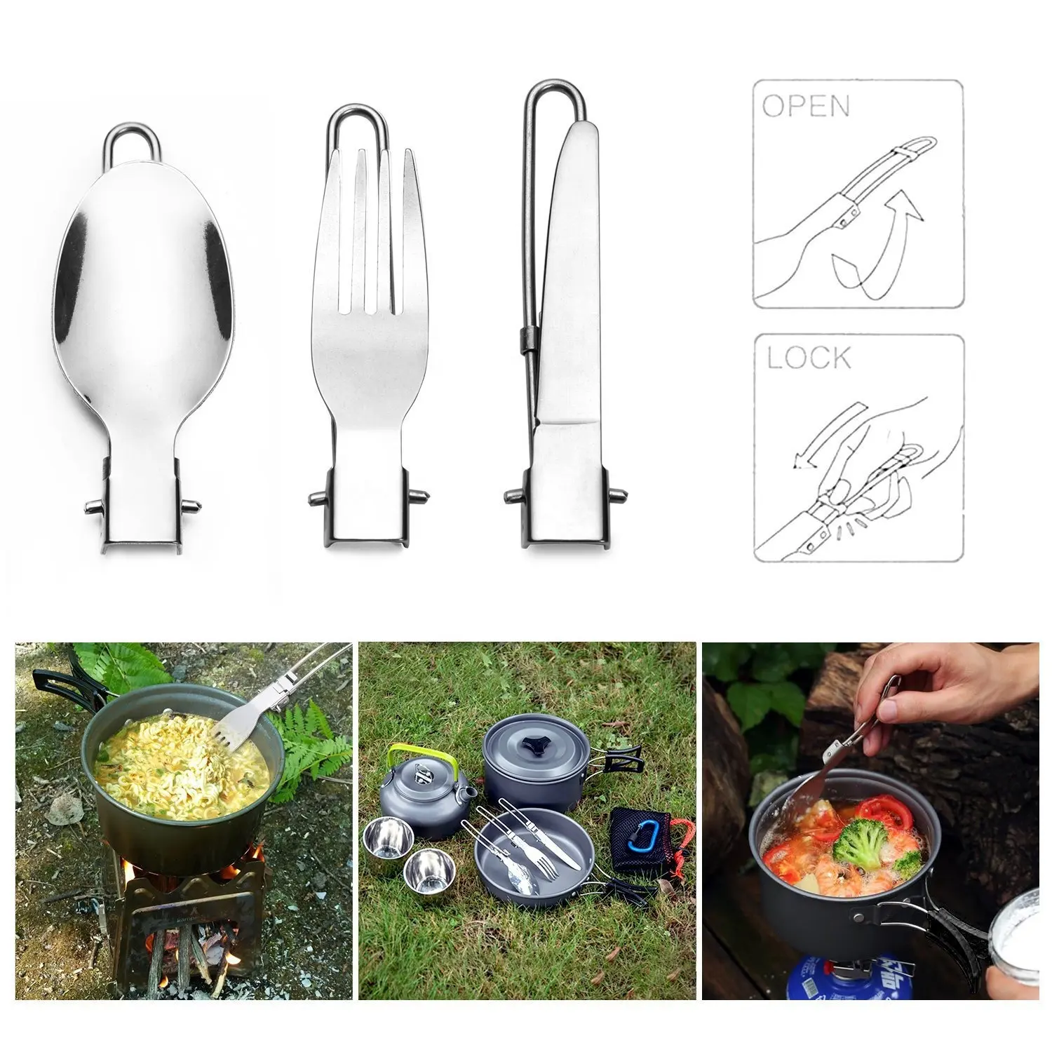 AJOTEQPT Outdoor Camping Stainless Steel Water Cup Combination Hiking Aluminum oy Cookware Set