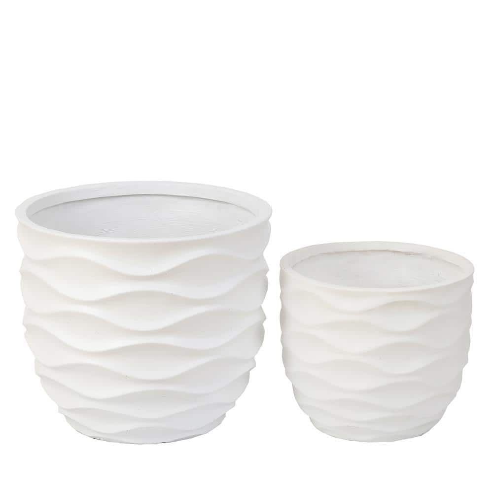 Luxen Home Waves Design MgO White Composite Decorative Pots (2-Pack) WHPL872