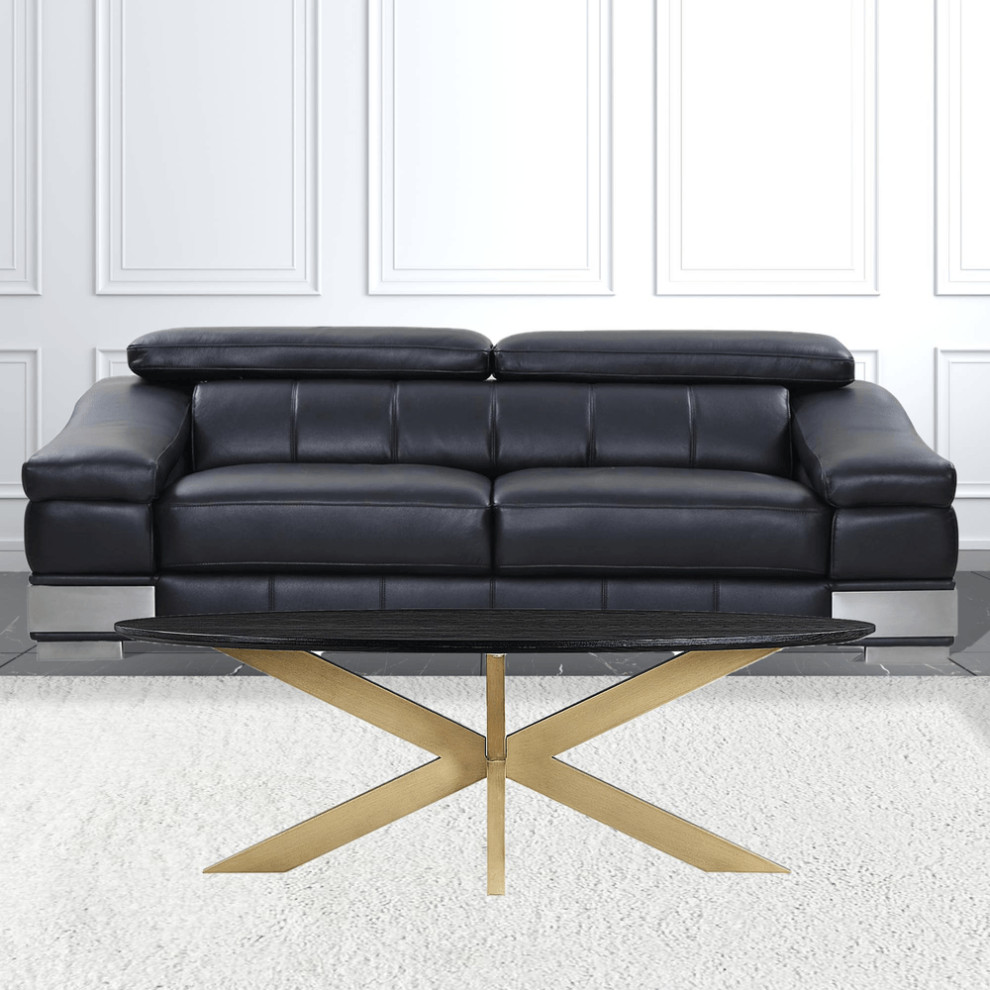 24 quotBlack And Brass Solid Wood Oval Coffee Table   Coffee Tables   by HomeRoots  Houzz