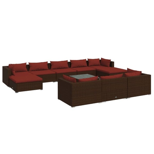 11 Piece Patio Lounge Set with Cushions Brown Poly Rattan - Overstock - 36364987