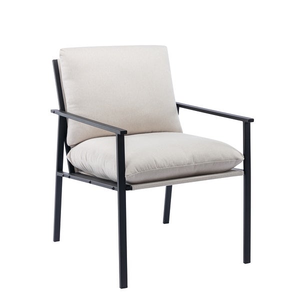 Metal Frame Linen Accent Chair with Thick Padded Backrest and Seat Cushion