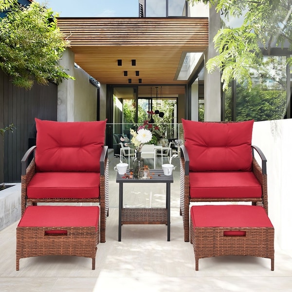 AVAWING 5Piece Patio Furniture Set Wicker Conversation Set with Coffee Table and Ottoman