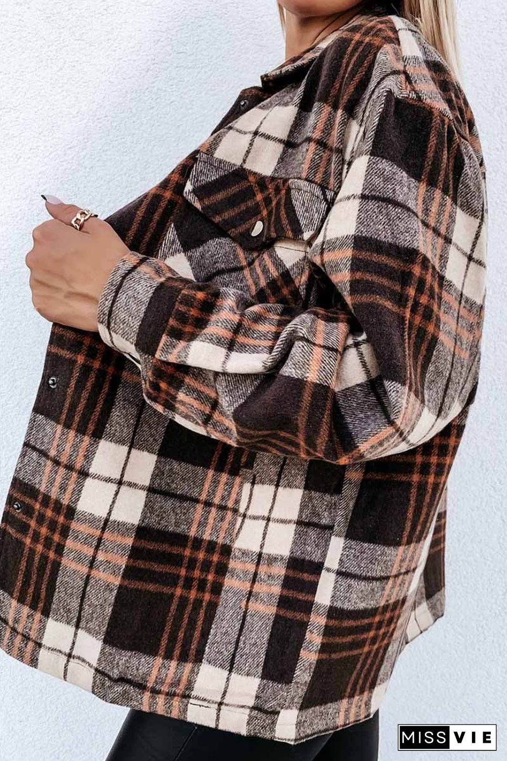 Casual Loose Retro Plaid Stitching Shirt Jacket(3 Colors)