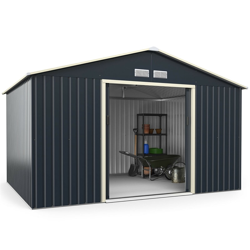 11' x 8' Outdoor Metal Storage Shed Backyard Shed Garden Tool Storage Cabinet with 4 Vents & Lockable Double Sliding Door