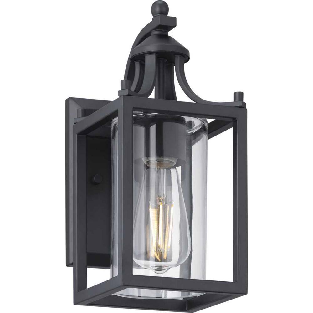 Hampton Bay Boswell Quarter 7.25 in. 1-Light Matte Black Hardwired Outdoor Transitional Wall Lantern Sconce with Clear Glass Shade 1036HBMBDI