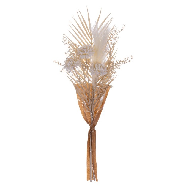 Artificial Cream Straw Flower Pampas Grass Palm And Fern Bouquet