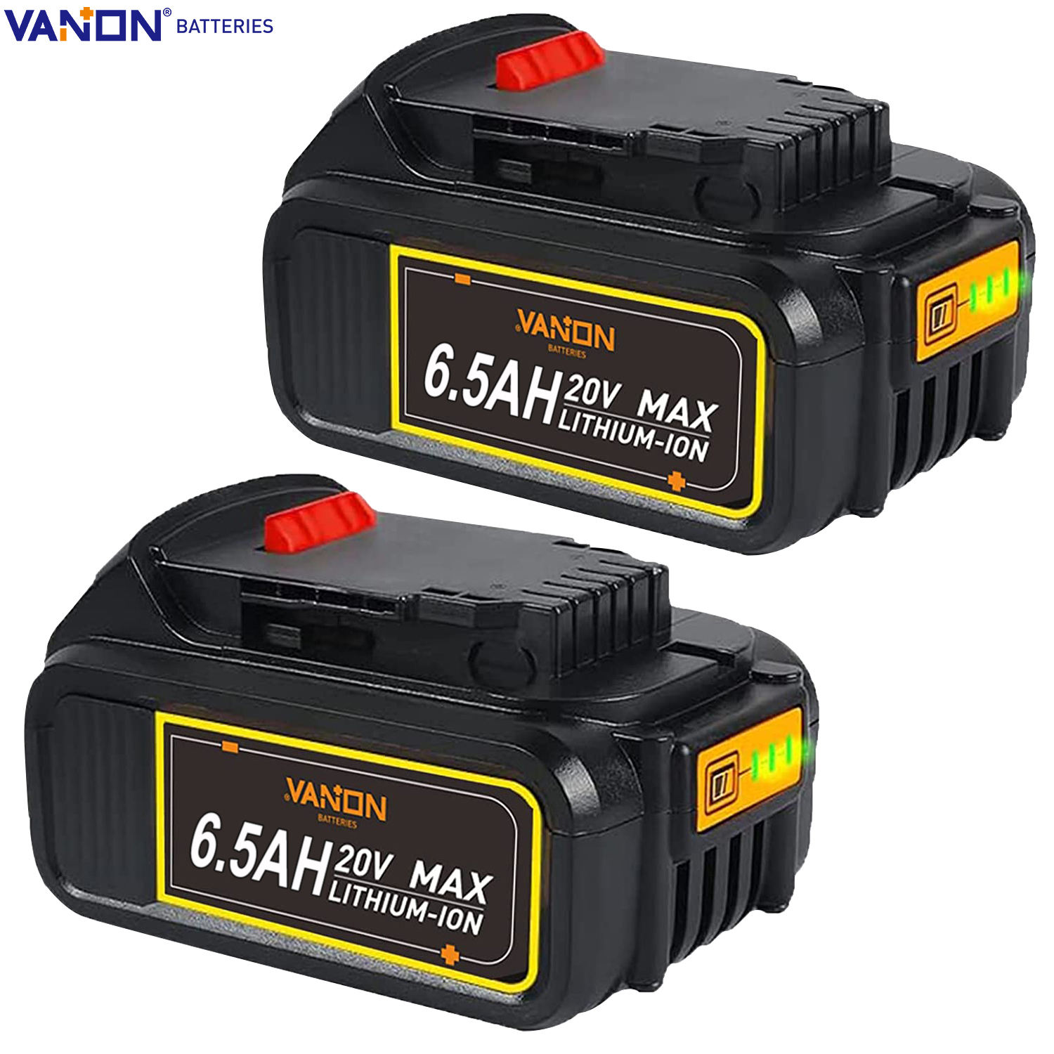 2 Pack 6.5AH For DeWalt 20V 20 Volt Max XR Lithium Ion Battery DCB206-2 DCB205-2