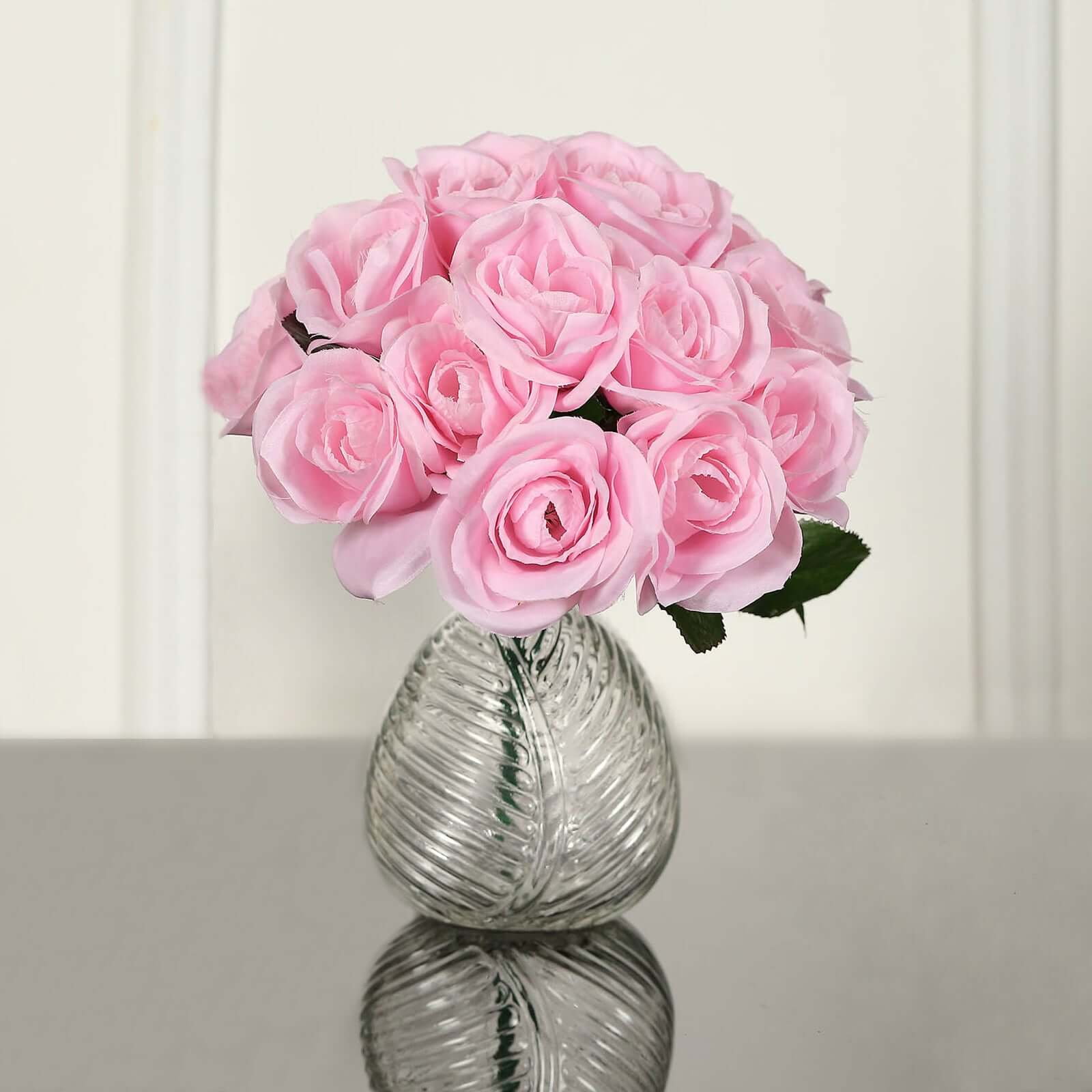 Pink Artificial Velvet-Like Rose Flower Bouquet 12