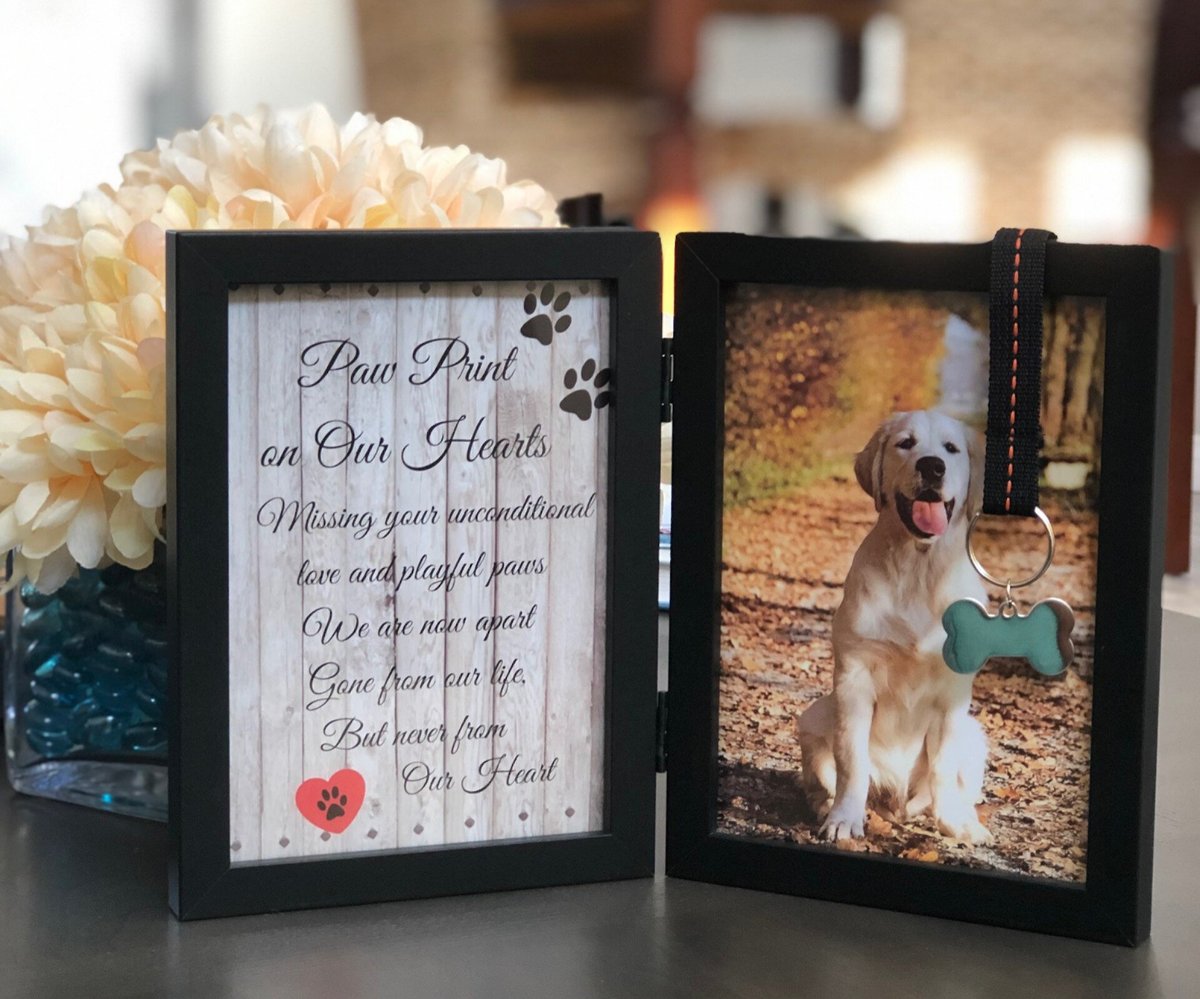 Pawprints Remembered Memorial Picture Frame with Ribbon and Tag