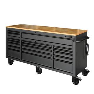 Husky 72 in. W x 24 in. D Heavy Duty 18-Drawer Mobile Workbench Cabinet with Adjustable-Height Hardwood Top in Matte Black HOLC7218BB1MYS