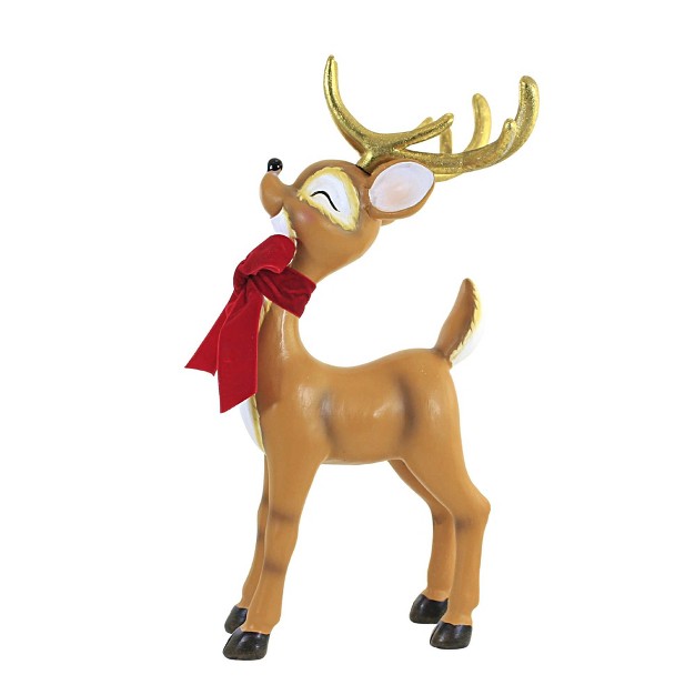 December Diamonds Christmas Retro Deer With Scarf One Figurine 12 5 Inches Velveteen Bow 2929408 Polyresin Brown