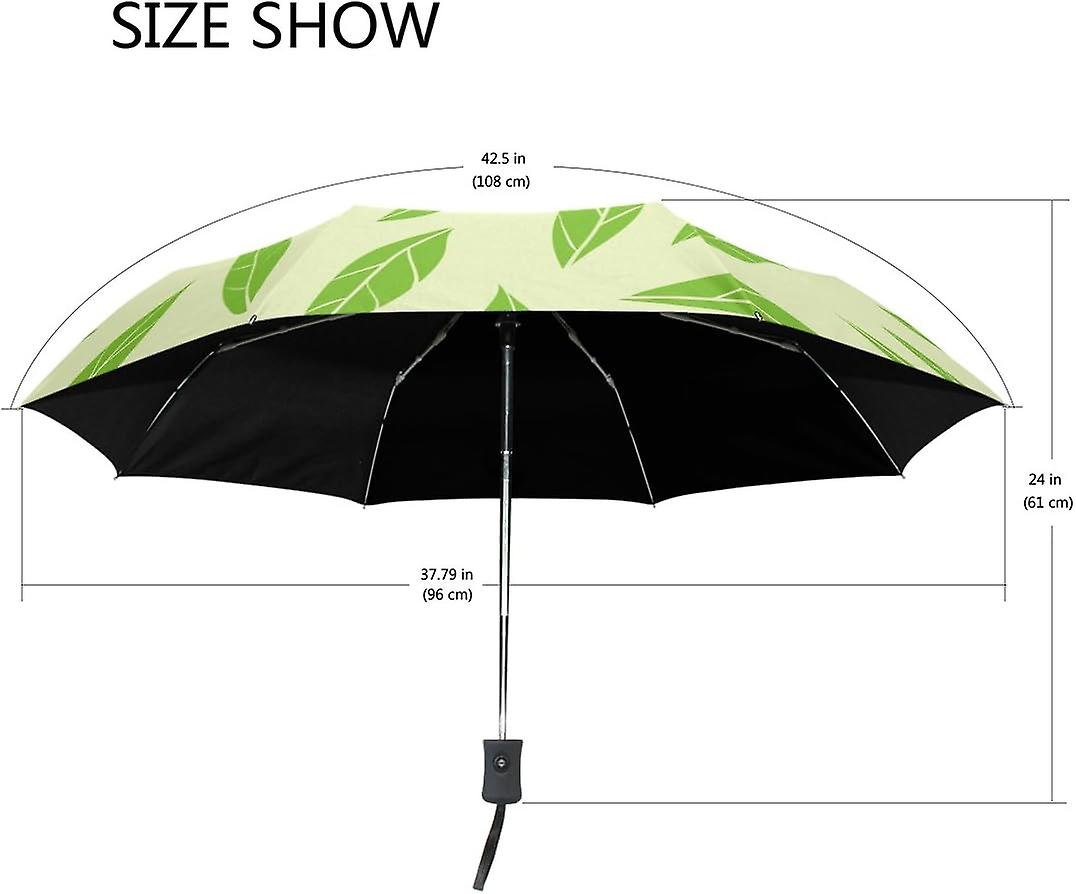 Rain Umbrella Automatic Windproof Foldable Umbrella Green Tea Leaves