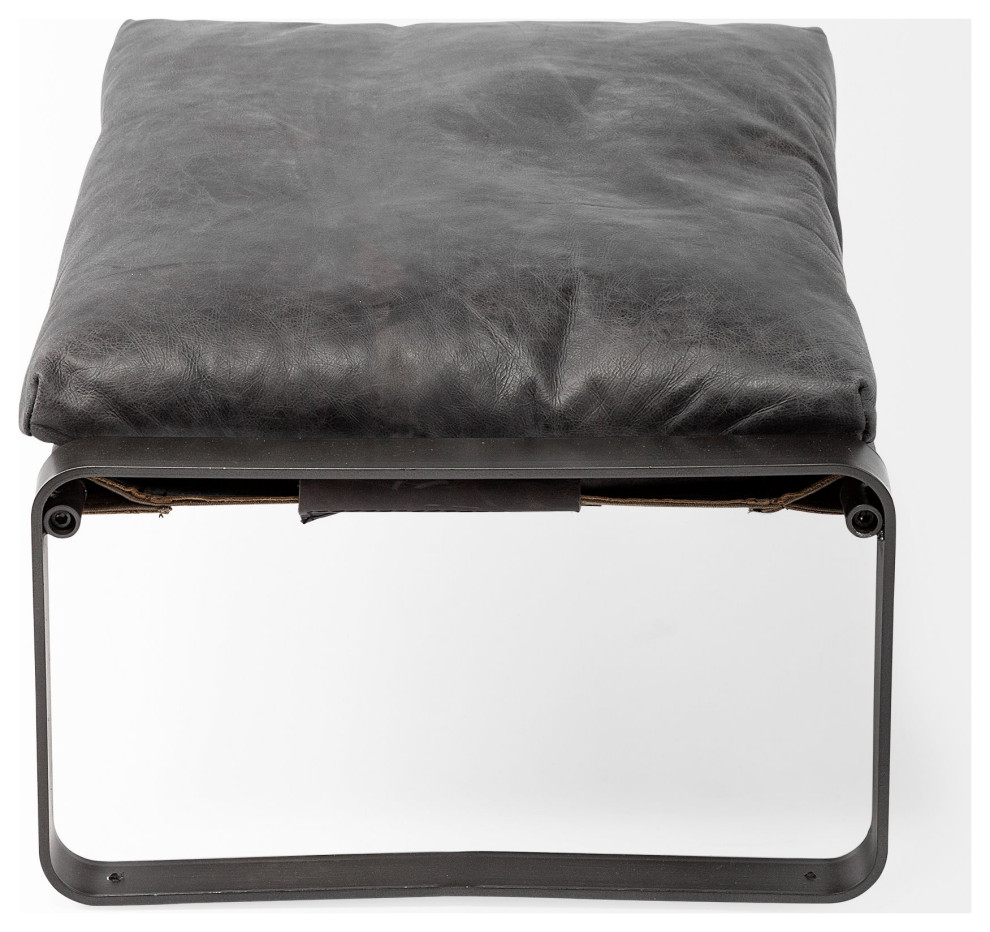 Mod Black Leather Metal Base Ottoman   Industrial   Footstools And Ottomans   by UStradeENT LLC  Houzz