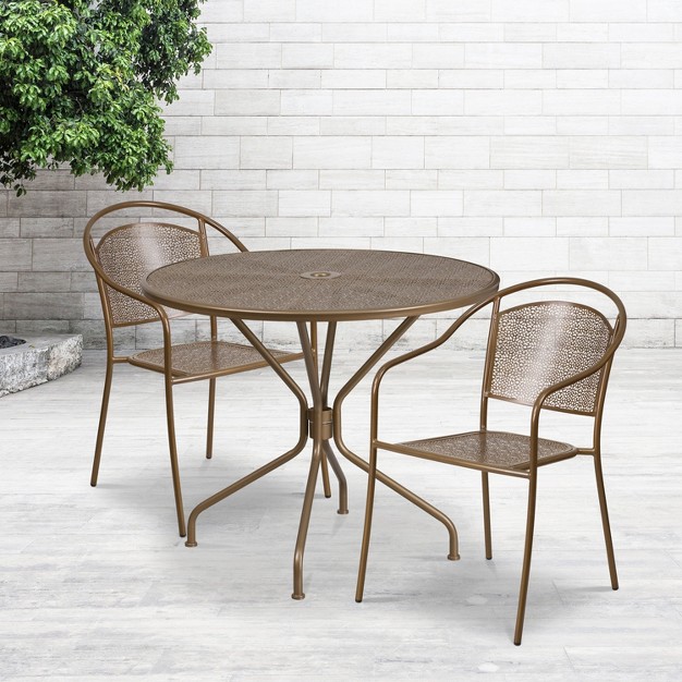 Round Gold Patio Table Set 2 Round Back Chairs