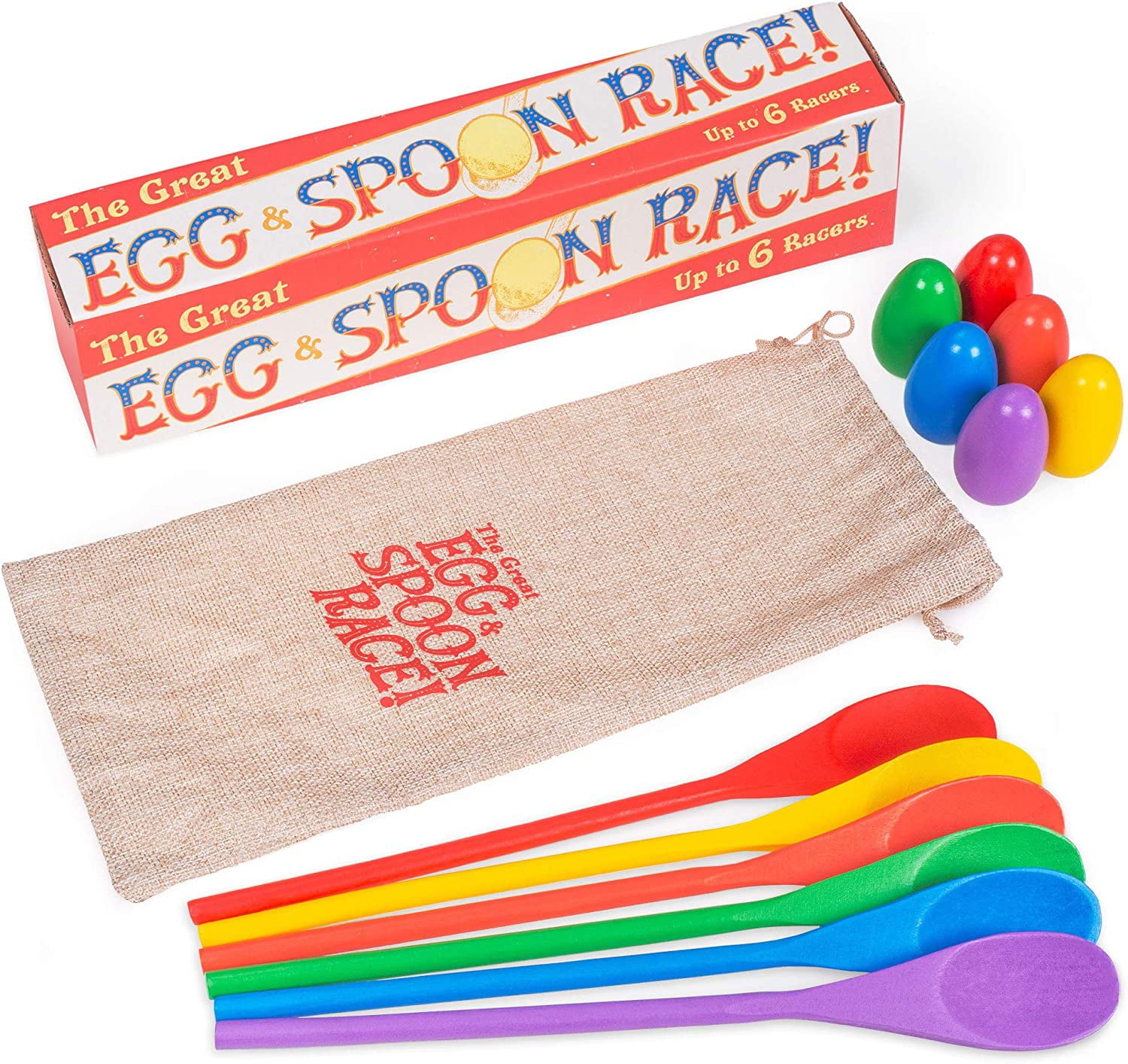 The Great Egg & Spoon Race | 6 Multicolor Wooden Spoons and Eggs | Classic Field Day, Birthday Party, Church Festival Family Game | Fun Activity for Kids & Adults | Lightweight Spoons for All Ages