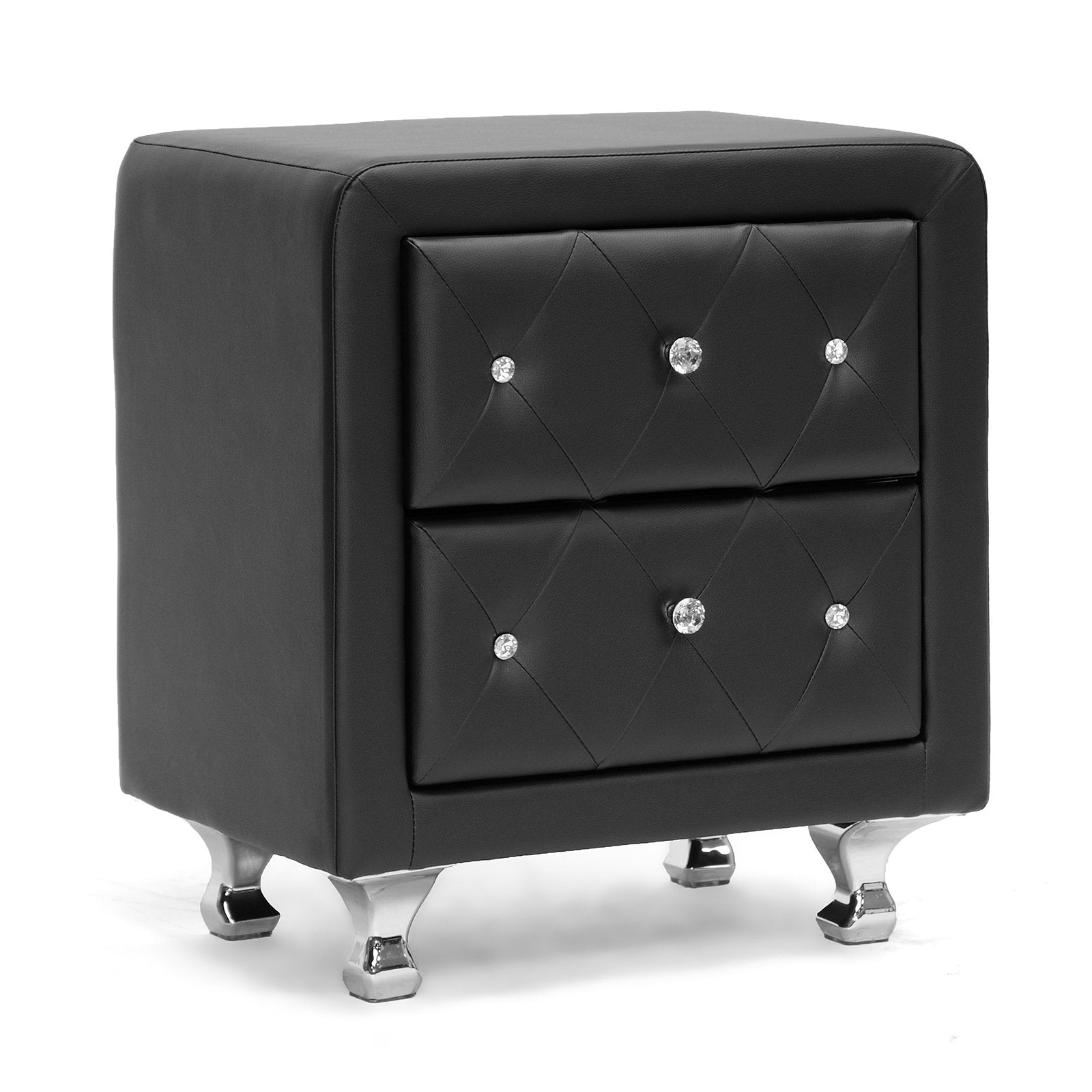 Baxton Studio Stella Crystal Tufted Upholstered Modern Nightstand