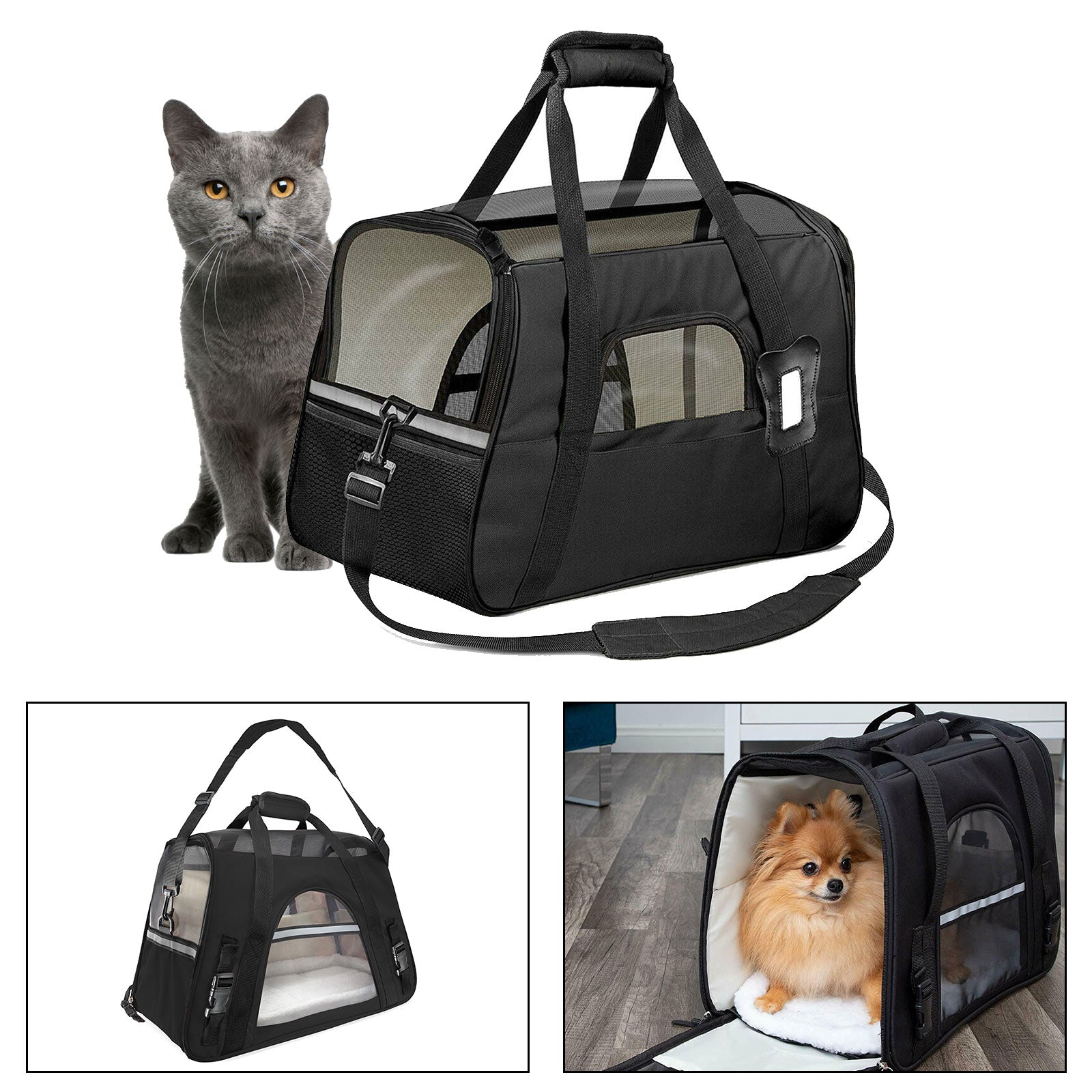 Pet Bag Carrier Soft Sided Small Cat / Dog Comfort Black Travel Airline Approved