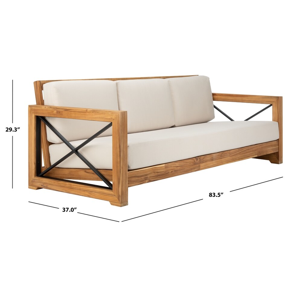 SAFAVIEH Couture Curacao Outdoor Teak 3 Seat Sofa