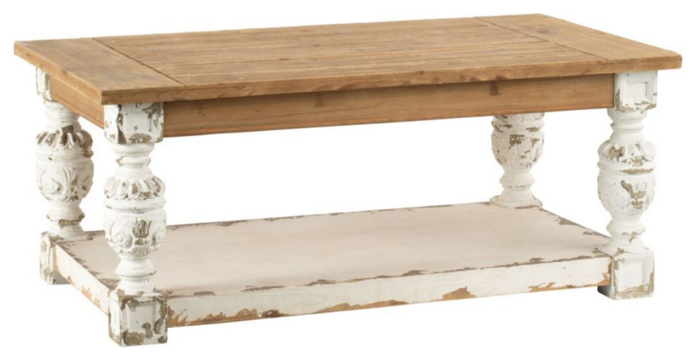 47 quotWhite and Brown Vintage Style Rectangular Coffee Table   French Country   Coffee Tables   by Christmas Central  Houzz