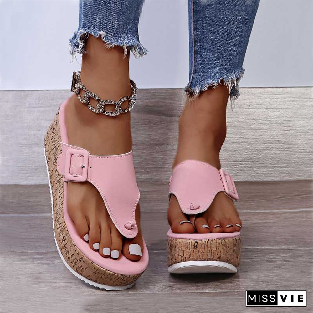 Women Summer Flip Flops Shoes Female Wedge Platform Sandal Ladies 7.5cm Thick Bottom Casual Slippers Shoe Black Pink