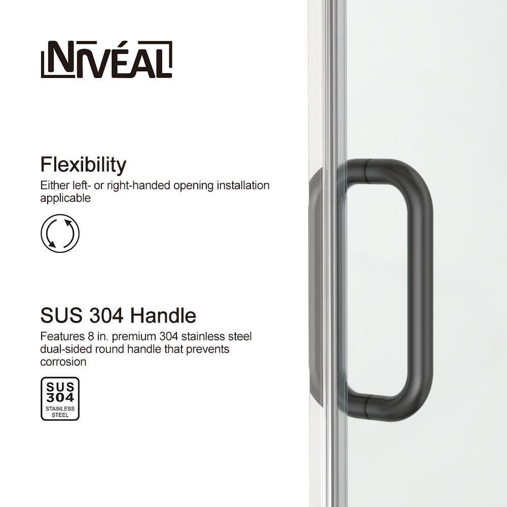 niveal Ruhr 60 in. W x 76 in. H Sliding Semi-Frameless Shower Door in Matte Black Finish with Clear Glass LU7051-7660MB