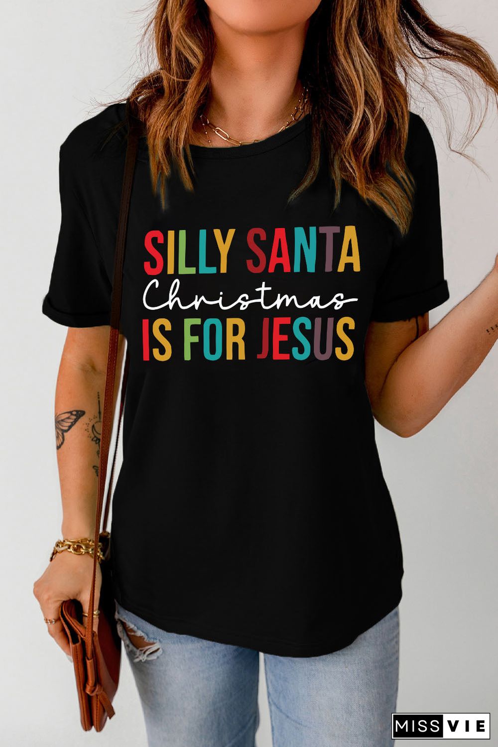 Black Silly Santa Christmas Is For Jesus Short Sleeve T Shirt