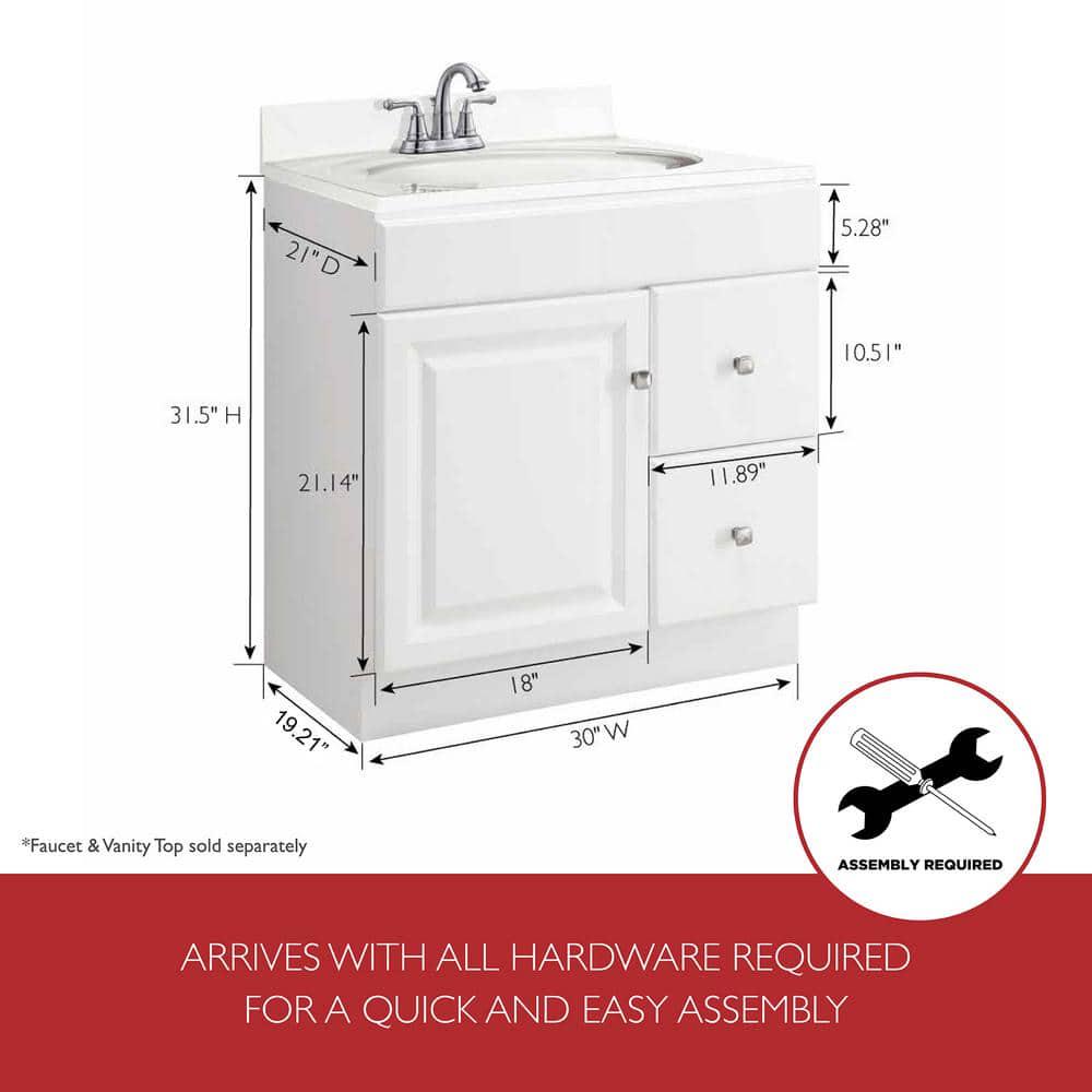 Design House Wyndham 30 in W x 21 in D Unassembled Bath Vanity Cabinet Only in White SemiGloss