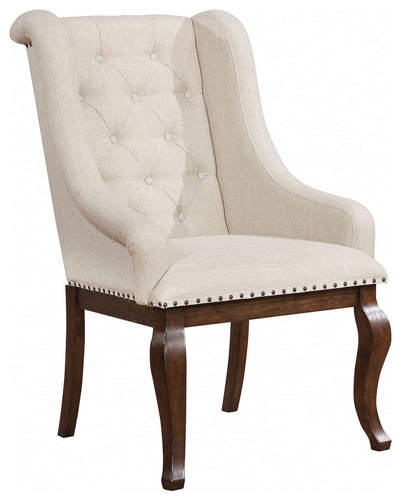 Set of 2 Dining Chair  Diamond Button Tufted Backrest With Curved Arms  Cream   Traditional   Dining Chairs   by Declusia  Houzz