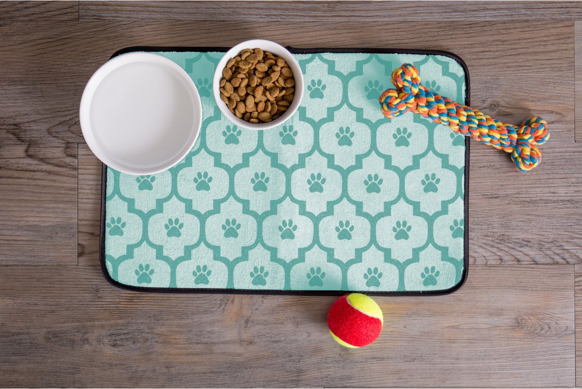 Bone Dry Lattice Paw Print Dog and Cat Food Mat