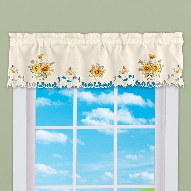 Collections Etc Sunflower Embroidered And Cutwork Valance