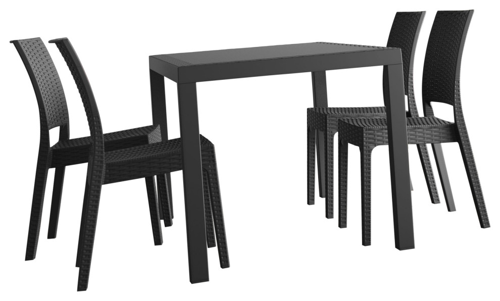 Orlando Wickerlook Square Dining Set 5 Piece With Florida Side Chairs  Dark Gray   Tropical   Outdoor Dining Sets   by Compamia  Houzz