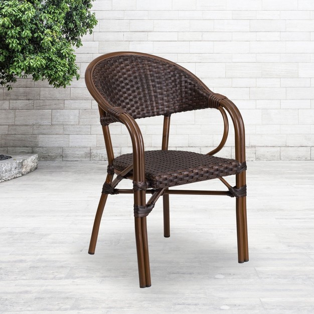 Flash Furniture Milano Series Rattan Restaurant Patio Chair With Bamboo aluminum Frame