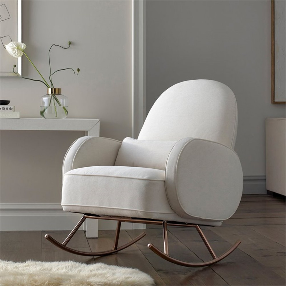 Namesake Compass Upholstered Modern Fabric Rocker in Cream   Midcentury   Rocking Chairs   by Homesquare  Houzz