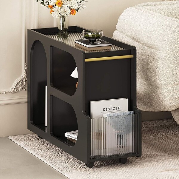 Mobile End Table with Lockable Wheels，Open Organizer