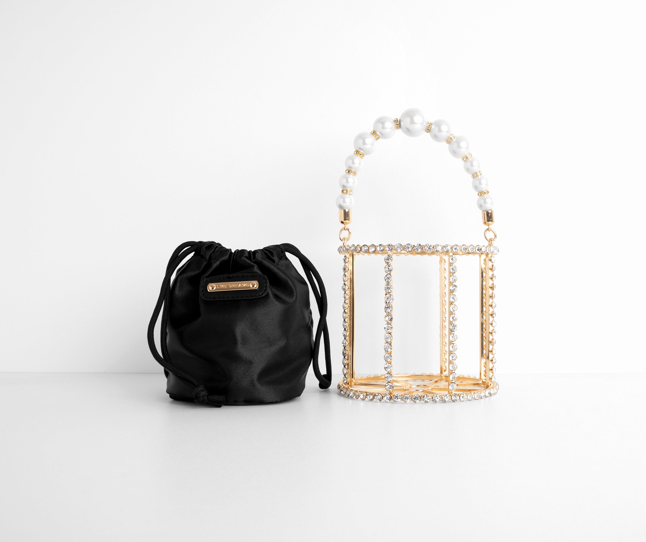 You Go Pearl Rhinestone And Pearl Basket Handbag