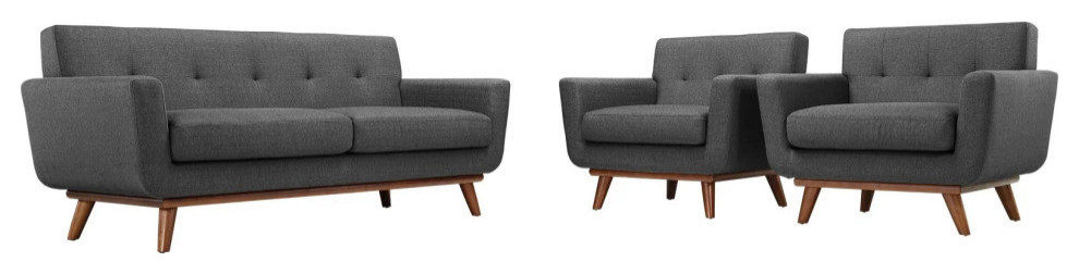 Giselle Gray Armchairs and Loveseat 3 Piece Set   Midcentury   Living Room Furniture Sets   by Peachtree Fine Furniture  Houzz