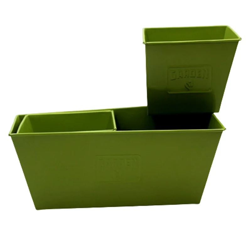 Wholesale Iron Rectangle Planter Both Side Garden Embossed Green Powder Coated Garden Pots For Garden Supplies