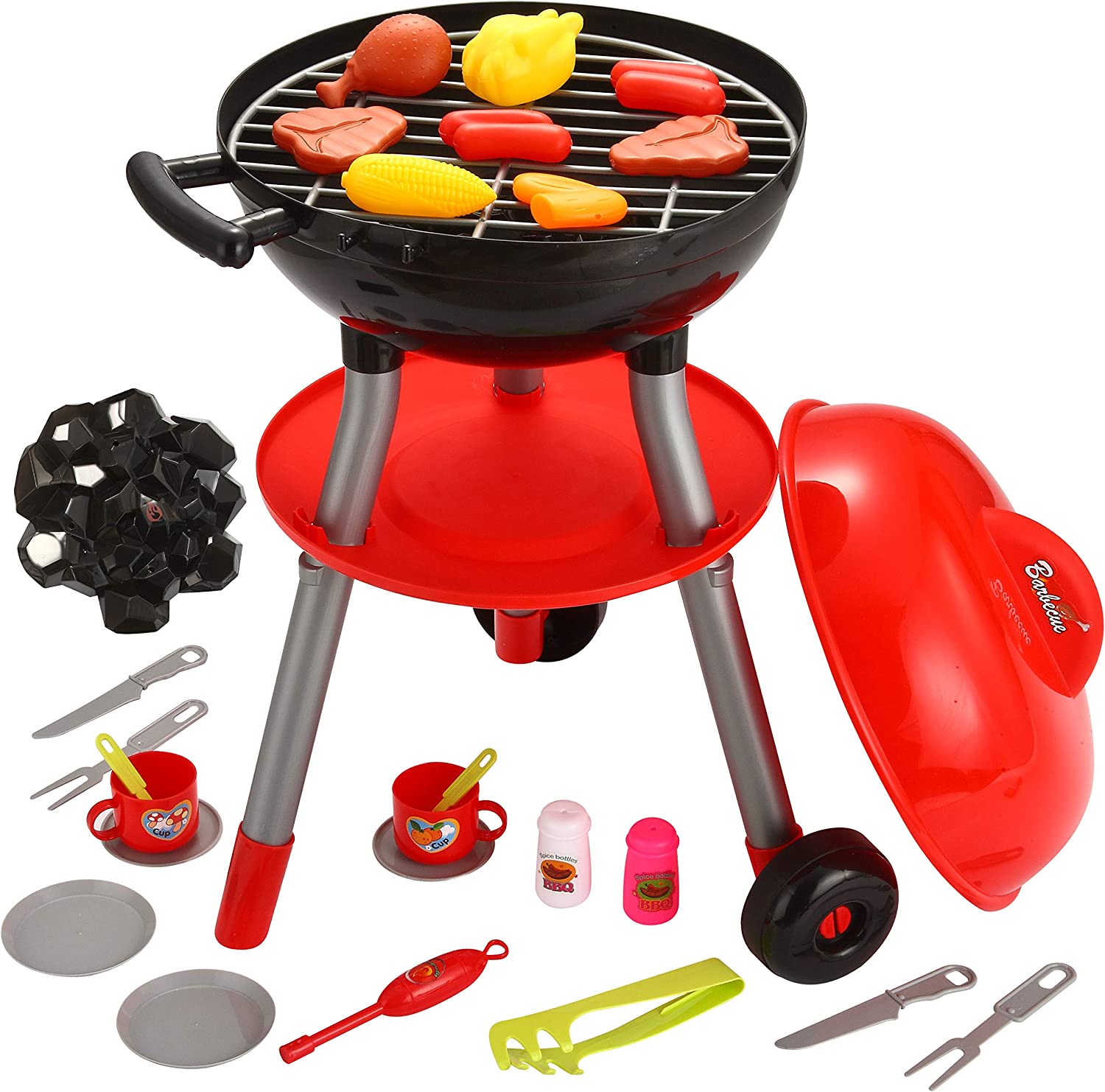 JOYIN 24 PCS Little Chef Barbecue BBQ Cooking Kitchen Toy Interactive Grill Play Food Cooking Playset for Kids Kitchen Pretend Play