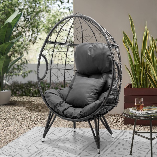 Patio Wicker Egg Chair With Cushion And Pillow Dark Gray Crestlive Products