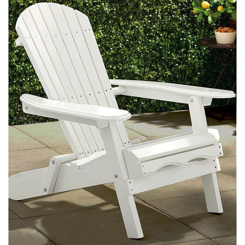 Northbeam Outdoor Acacia Foldable Wooden Deck Lounge Chair W/ Side Table， White