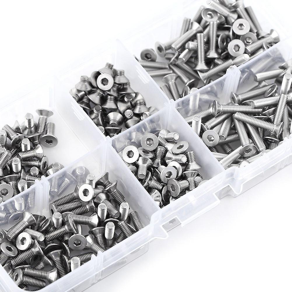 300pcs M3 Hex Socket Flat Head Stainless Steel Ss304 Screw Bolt Assortment In Box