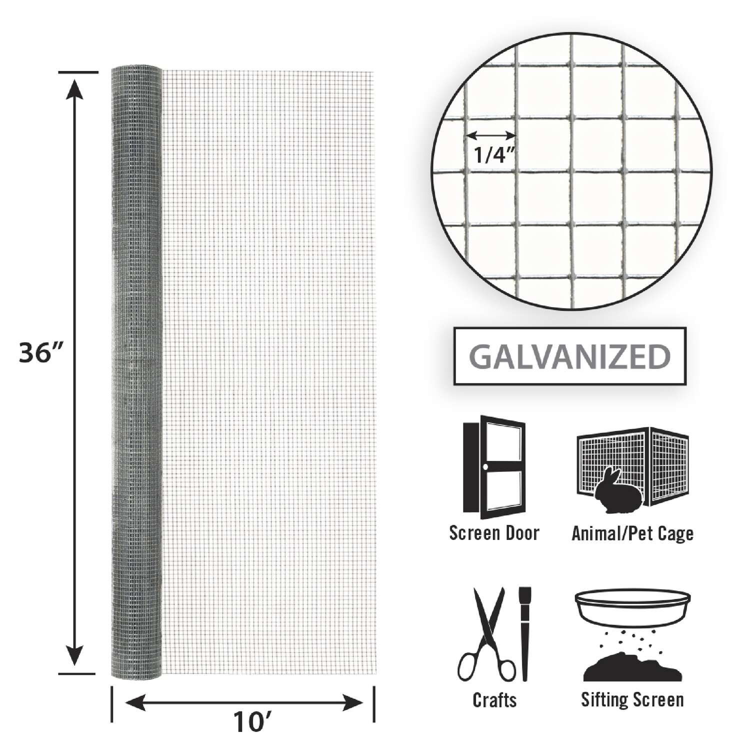 Garden Craft 36 in. H X 10 ft. L Galvanized Steel Hardware Cloth 1/4 in.