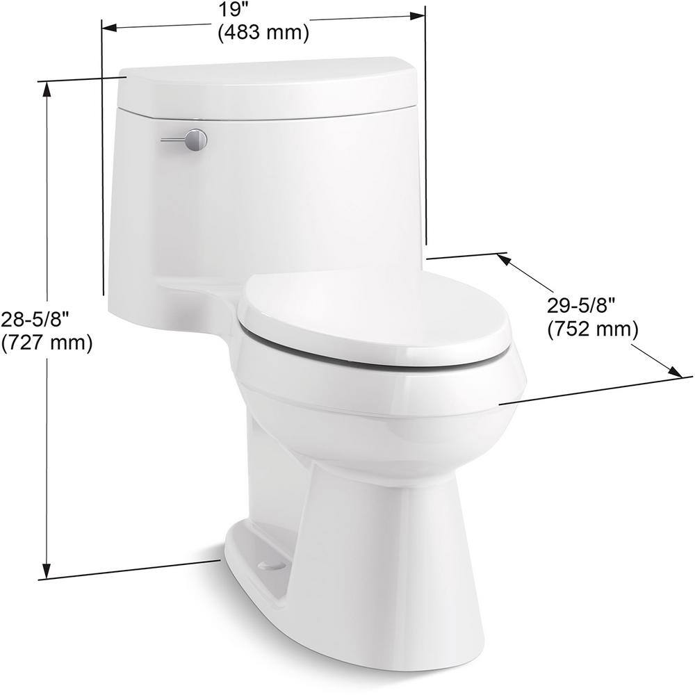 KOHLER Cimarron 1-Piece 1.28 GPF Single Flush Elongated Toilet in White K-3619-0