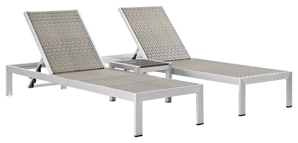 Modern Urban Outdoor Patio 3 pc Chaise Lounge Chair Set  Gray Gray  Aluminum   Contemporary   Outdoor Lounge Sets   by House Bound  Houzz