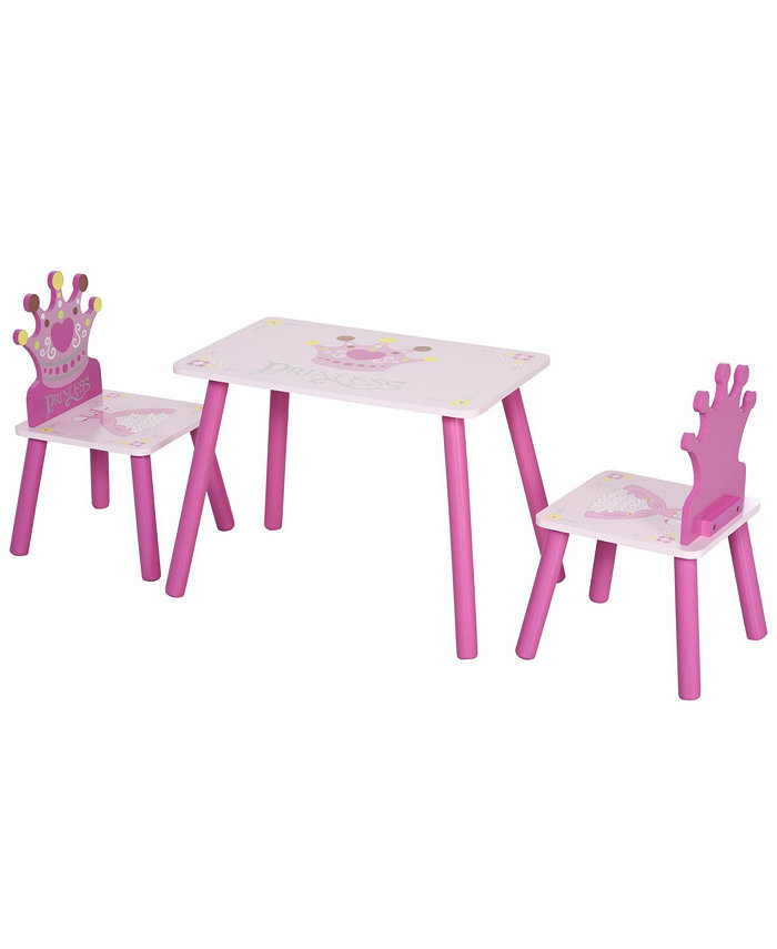 Qaba Triple Piece Collection Childrens Wood Table Seat with Crown Pattern