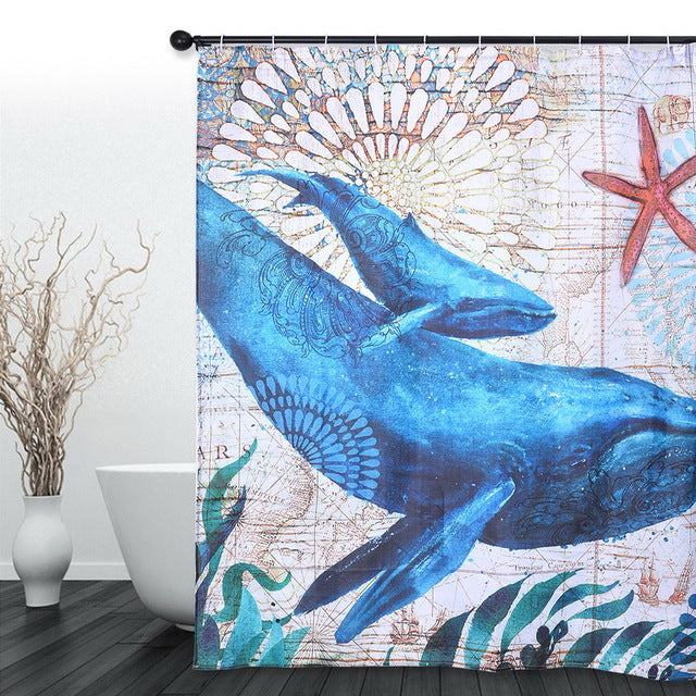 Sea Turtle Print Waterproof Shower Curtain Polyester Fabric Bath Curtain Octopus Washable Home Bath Decor Curtains With 12 Hooks