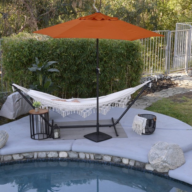 9 x27 X 9 x27 Steel Market Polyester Patio Umbrella With Crank Lift And Push button Tilt Tuscan Astella