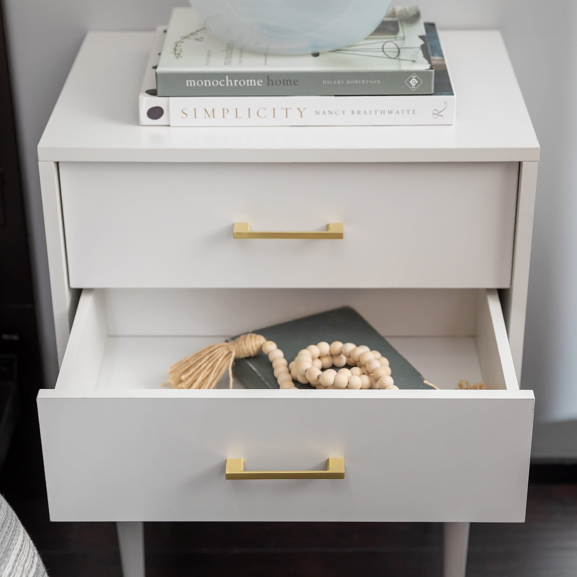 Desert Fields Mid Century Modern Two-Drawer Nightstand, White